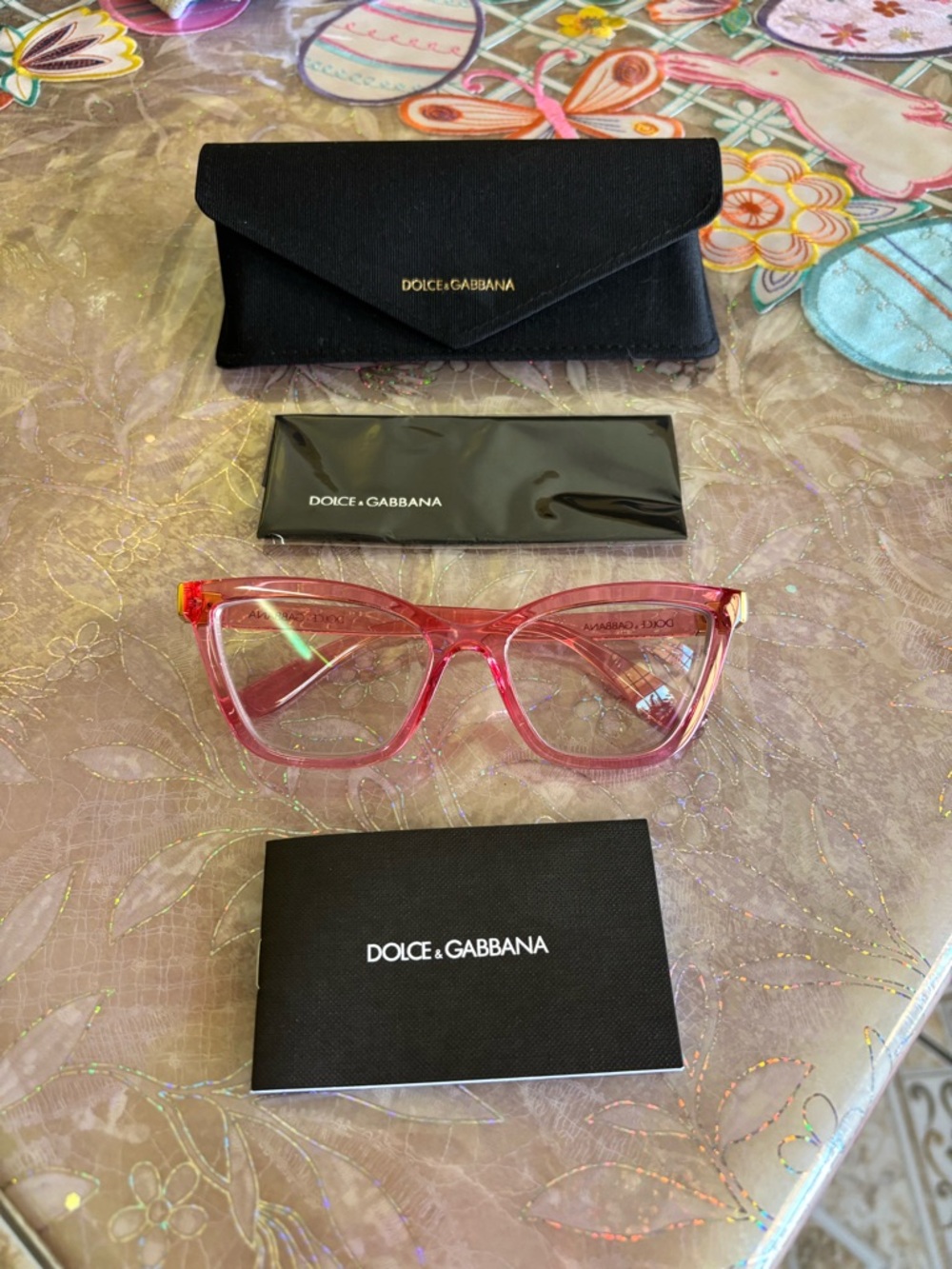 Dolce & Gabbana Translucent Pink Cat-Eye Optical Glasses